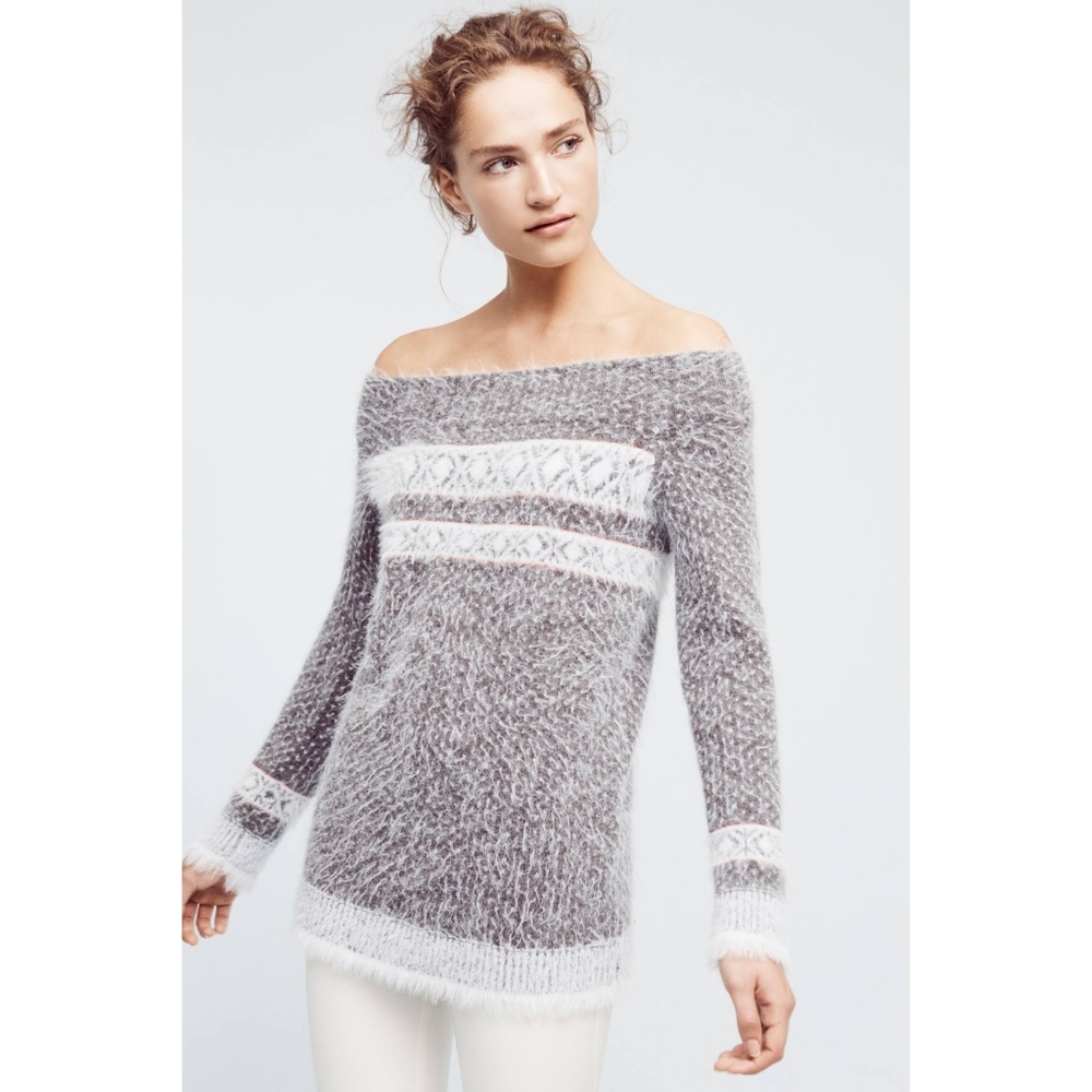 Anthropologie Off-the Shoulder Fuzzy Sweater size